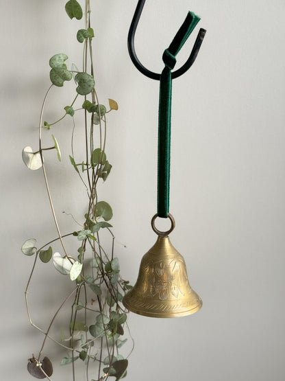 Vintage Indian Brass Etched Leaves Bell