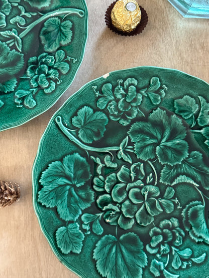 Pair of Antique Green Majolica Plates, Hope & Carter, Burslem