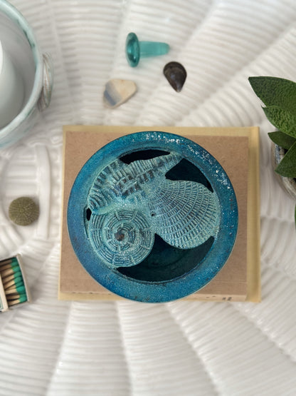 Vintage Brass Sea Shell Trinket Box with Incredible Verdigris