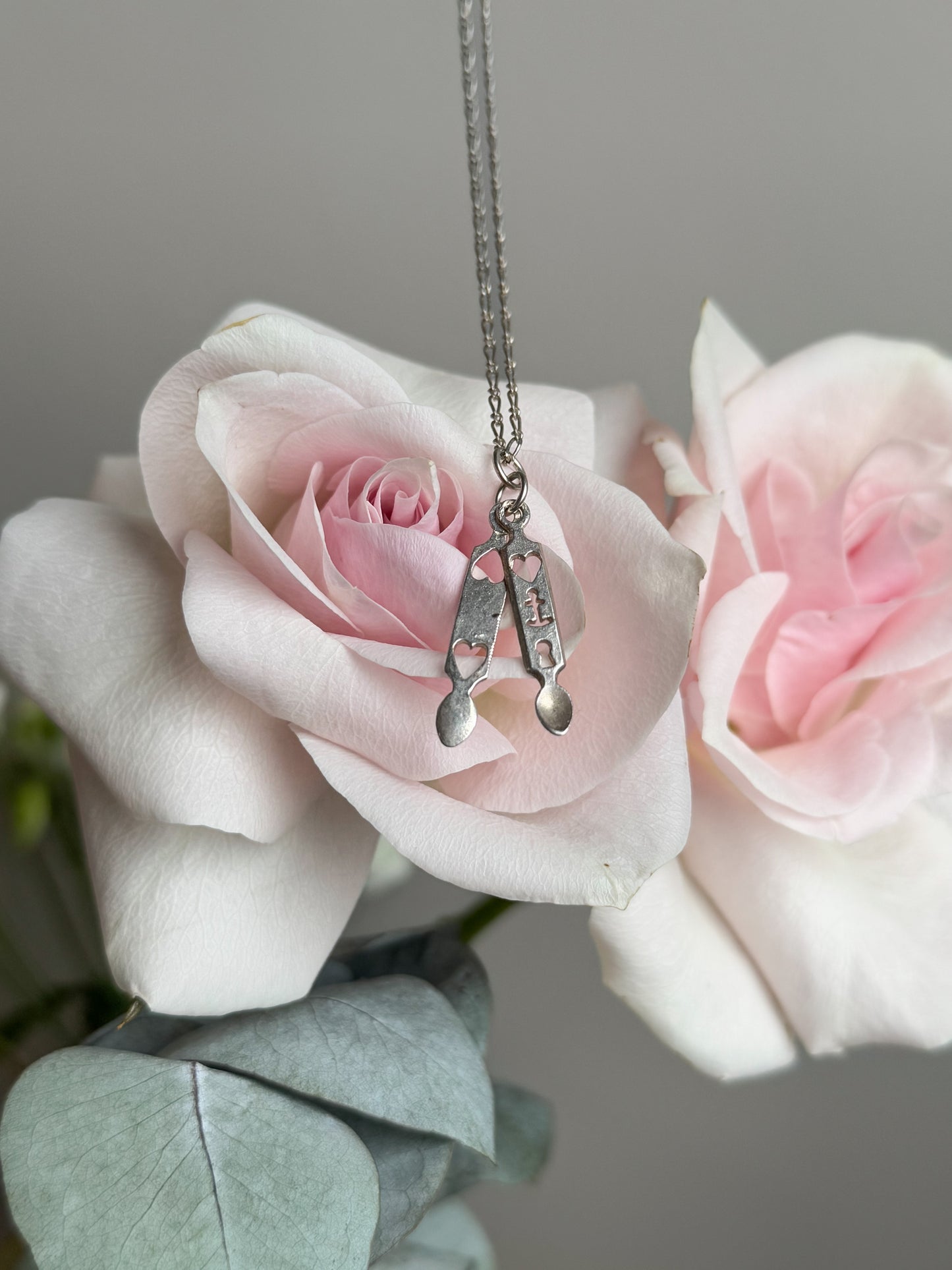 Vintage 925 Sterling Silver Double Welsh Love Spoon Necklace