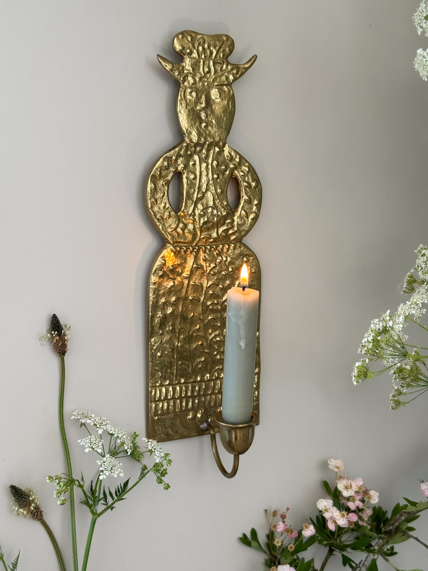 Antique German Folk Art Brass Candle Sconce | Found in West Berlin | Circa 19th Century