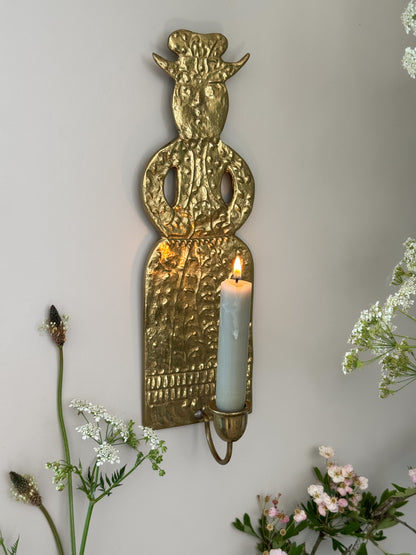 Antique German Folk Art Brass Candle Sconce | Found in West Berlin | Circa 19th Century