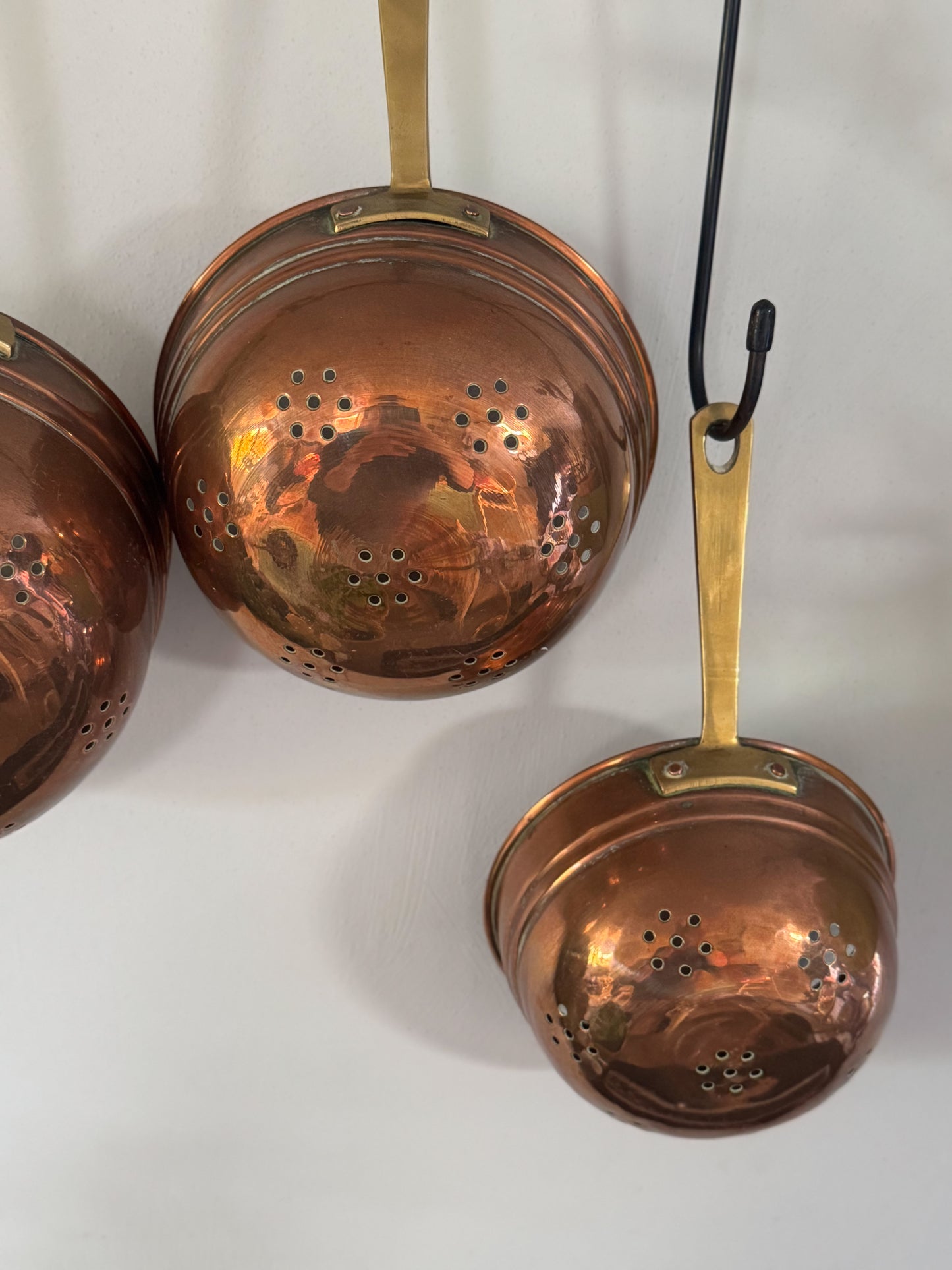 Vintage French Copper & Brass Graduating Colanders (Hand-Riveted) - Set of 3