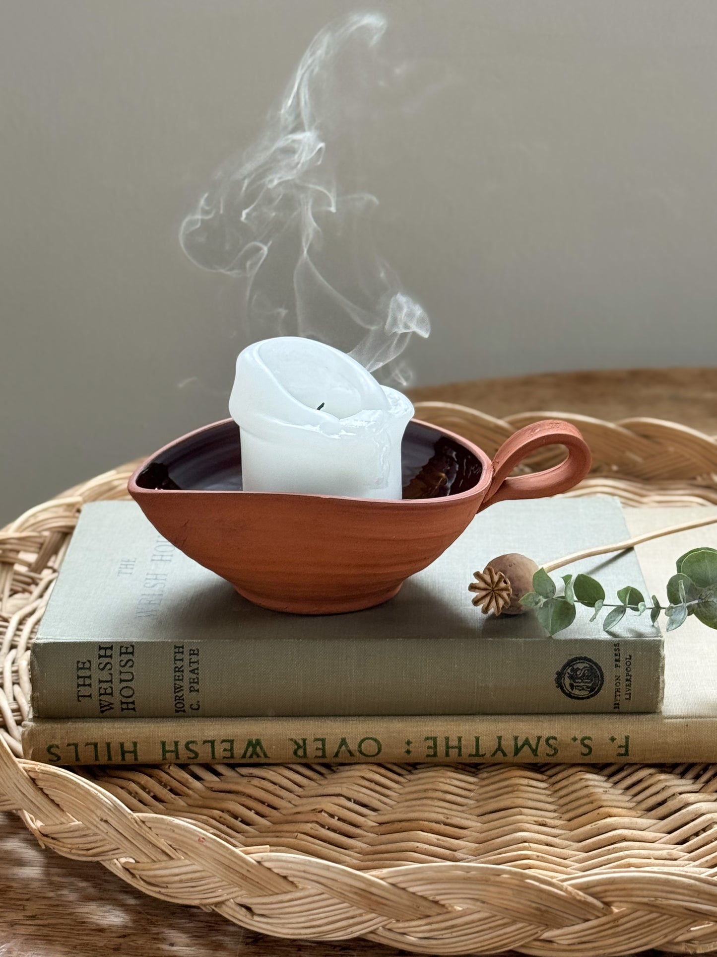 Vintage Handmade Glazed Terracotta Candle Bowl