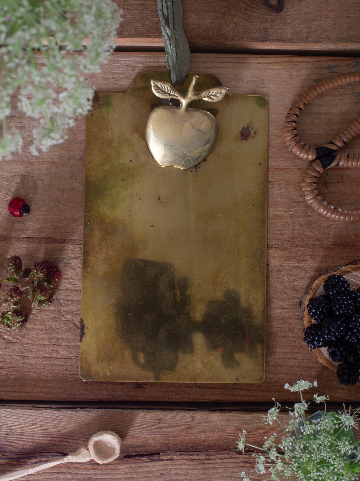 Vintage Handmade Solid Brass Apple Clipboard