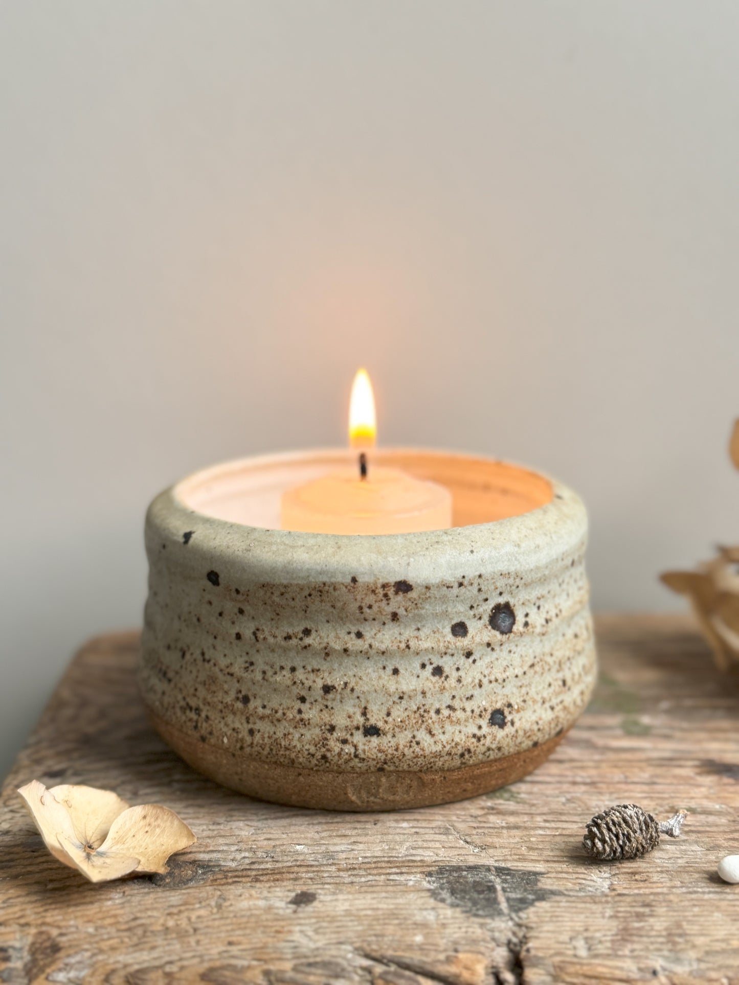 Studio Pottery Speckled Salt Glazed Tea-Light Holder