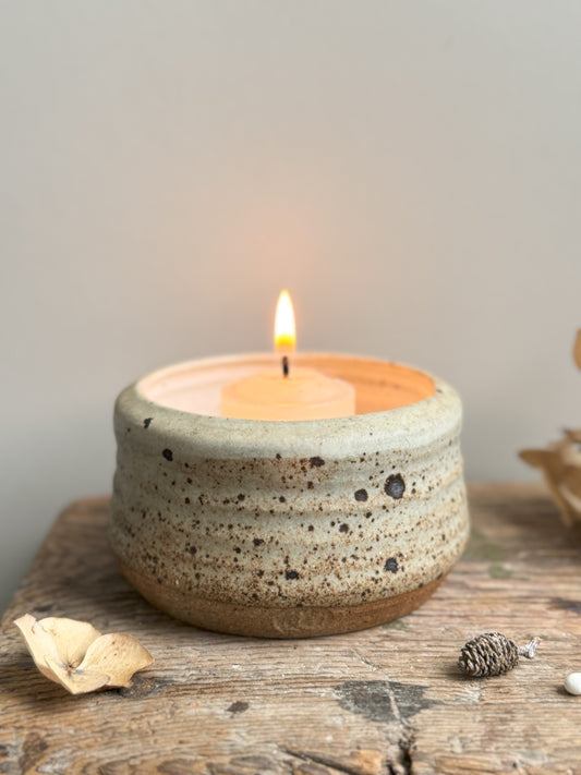 Studio Pottery Speckled Salt Glazed Tea-Light Holder