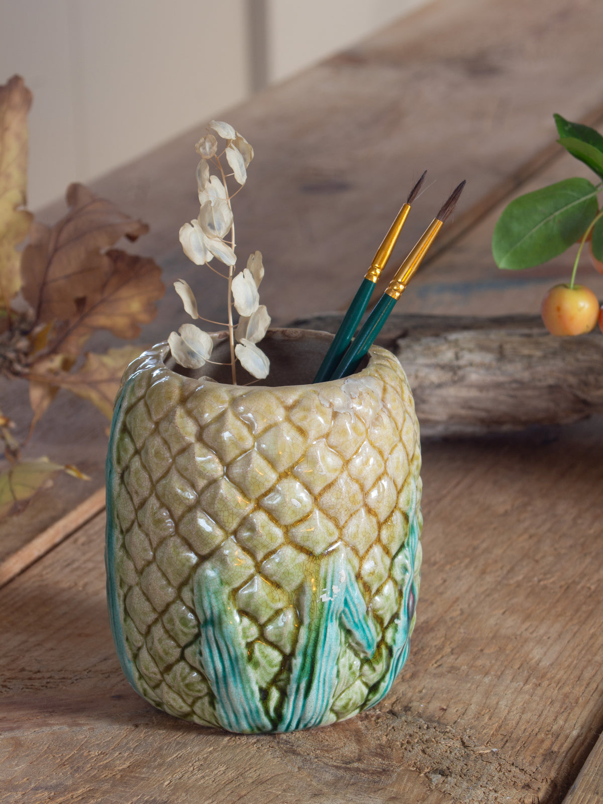 Antique Victorian Majolica Corn on the Cob Ceramic Vessel