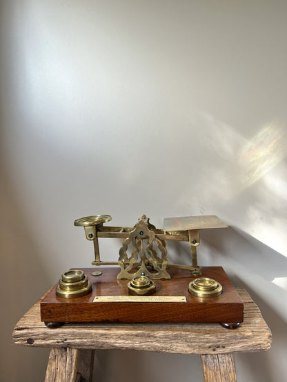 Antique Mordan & Co London Post Office Scales with Original Wooden Box