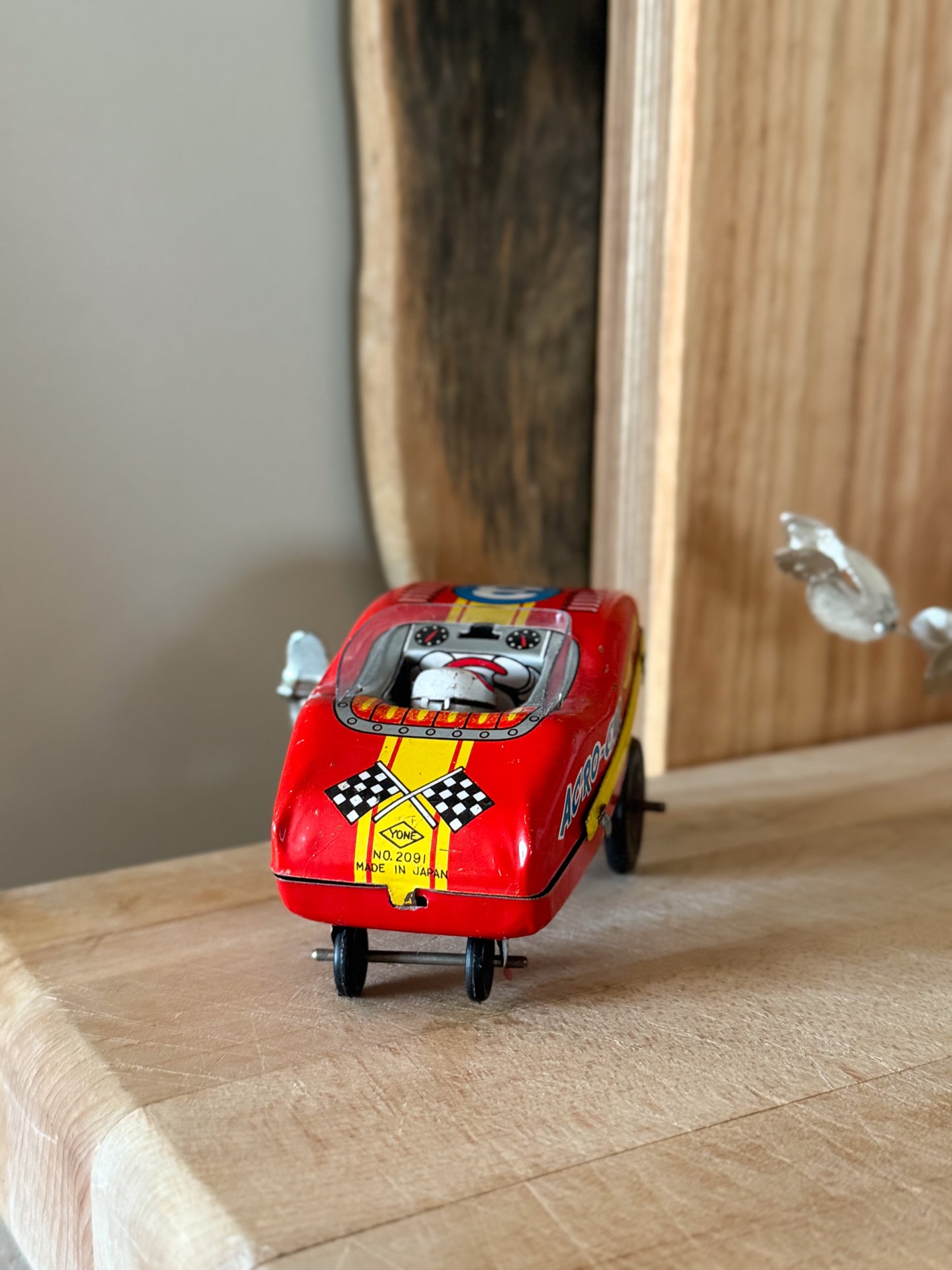 Very Rare Vintage Yonezawa Tinplate Wind-Up Racing Car, Japan c.1950s–60s (Working with Key)