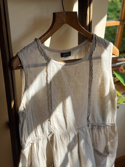 Vintage Gathered Linen Pocket Tunic – by Aurea Vita, Size M