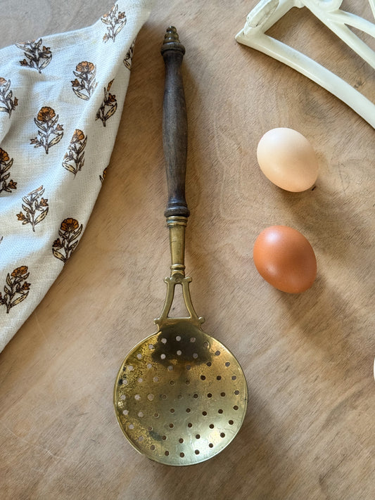 Vintage Brass & Wooden Strainer Spoon