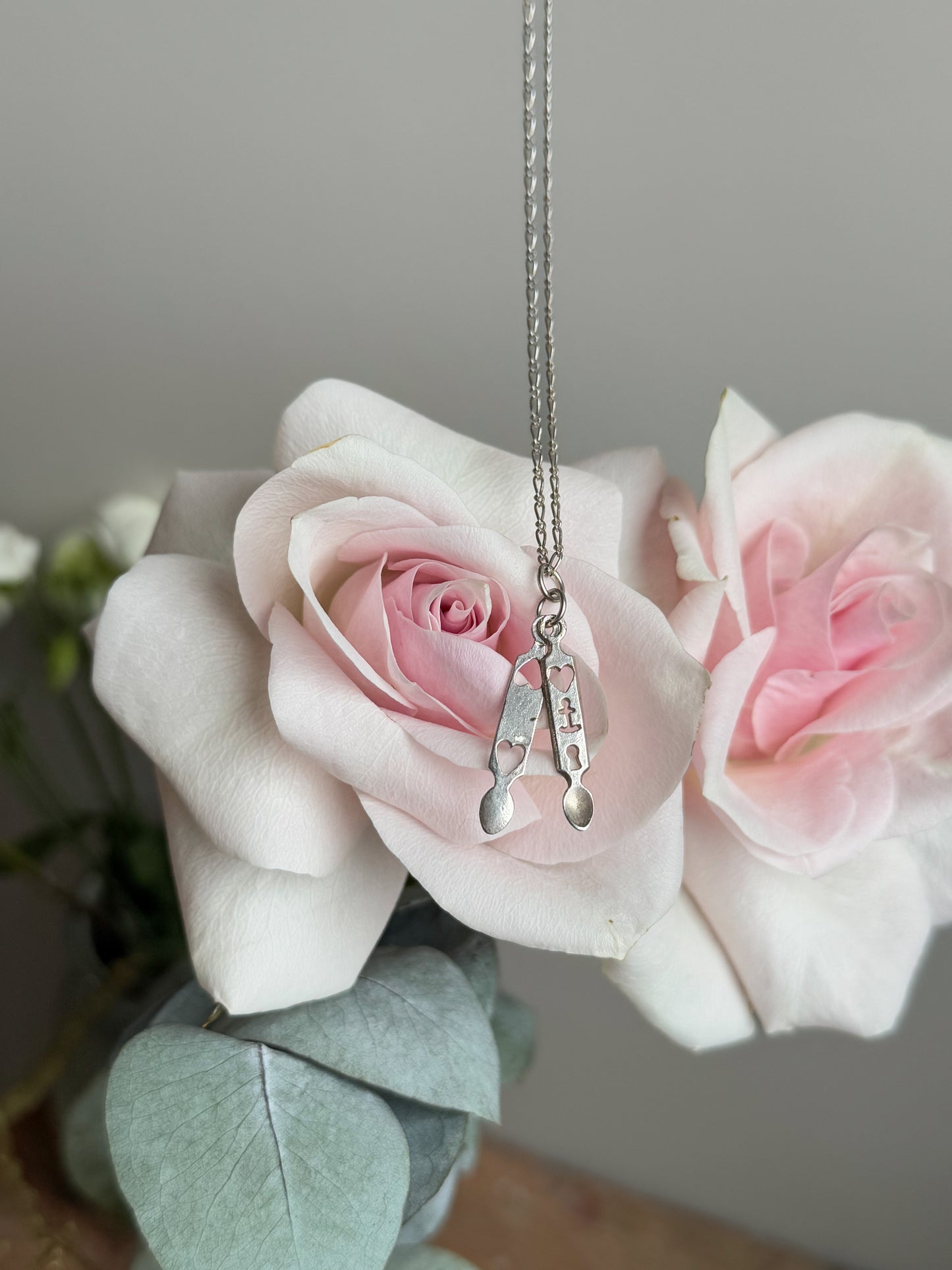 Vintage 925 Sterling Silver Double Welsh Love Spoon Necklace