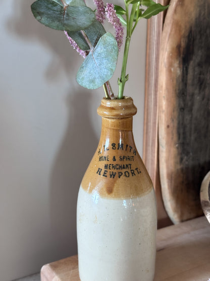 Rare Antique Stoneware Bottle - H A Smith, Wine & Spirit Merchant, Newport