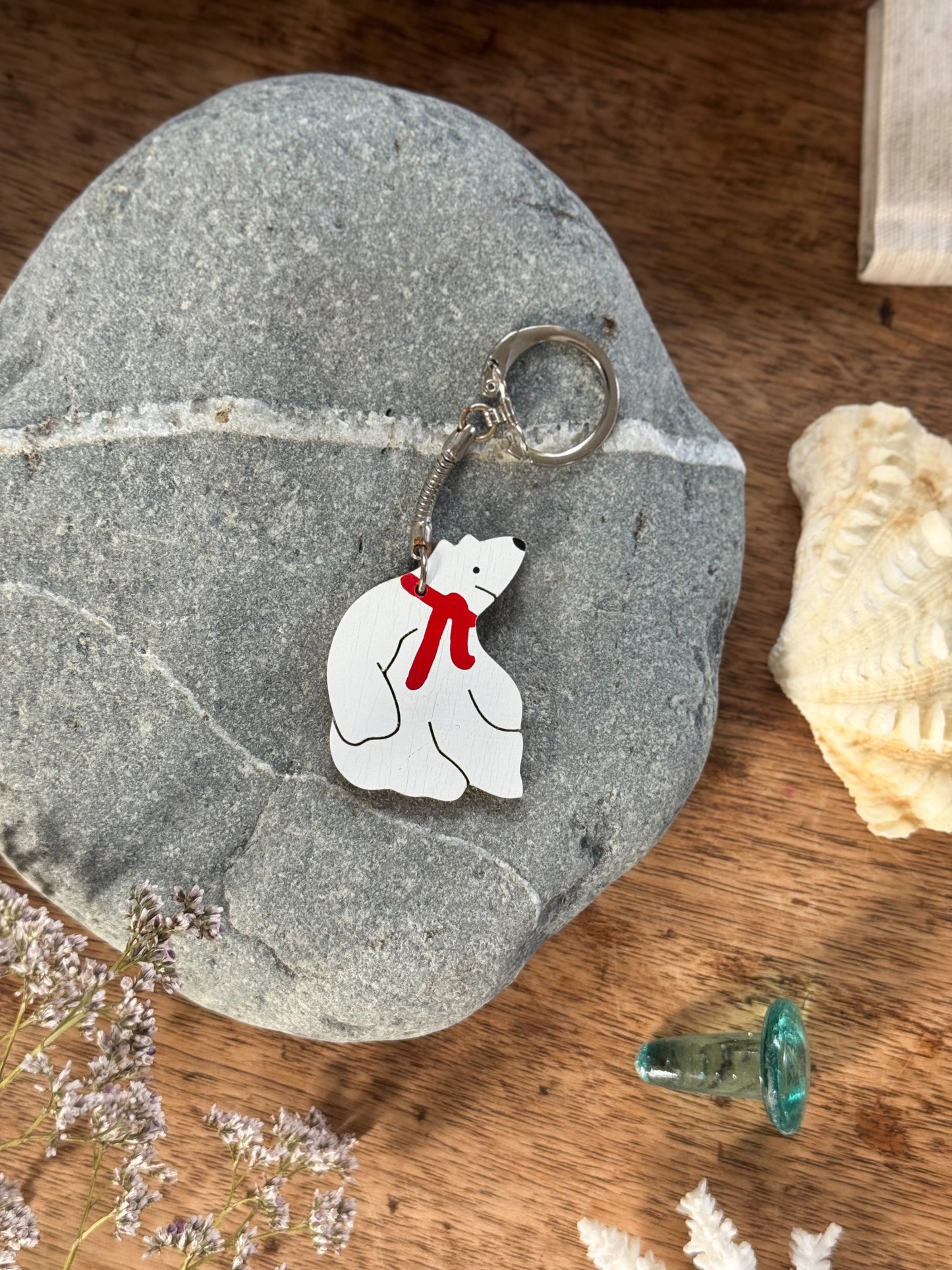 Vintage Handmade Wooden Polar Bear Keyring