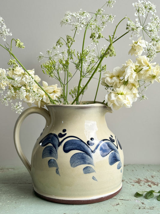 Vintage Large Wetheriggs Pottery Cream & Blue Slipware Jug