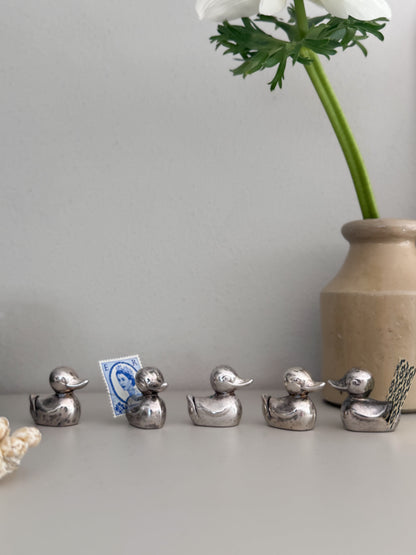 Vintage Midcentury Silver Plated Little Duck Place Card Holders - Set of 5