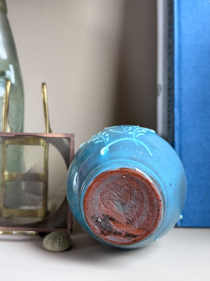 Vintage Studio Pottery Blue Slipware Vase by Dunster Pottery