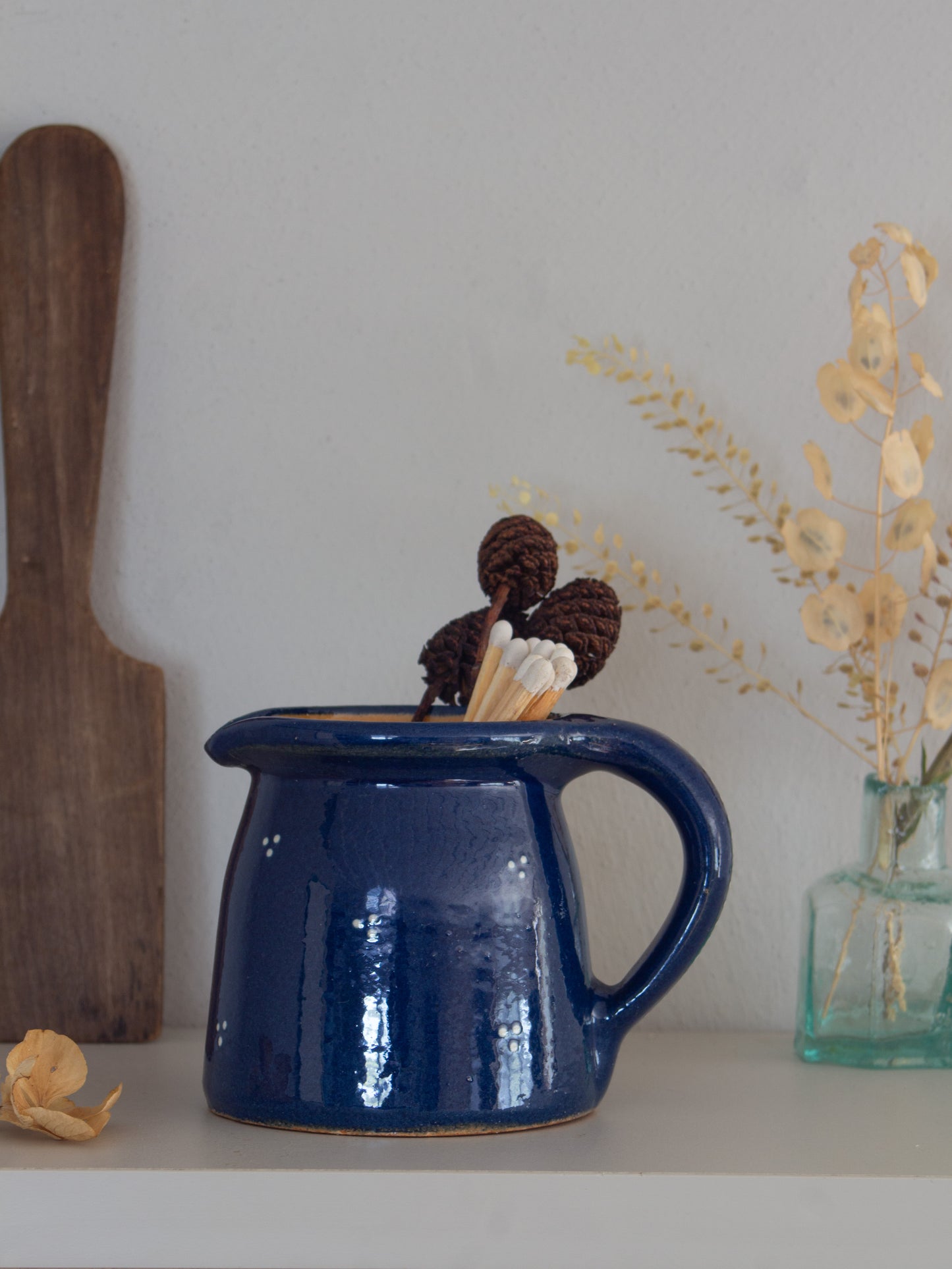 Vintage French Studio Pottery Cobalt Blue Polka Dot Creamer
