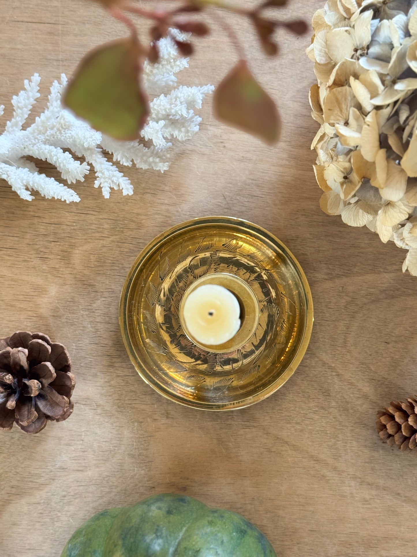 Vintage Indian Solid Brass Etched Candle Holder