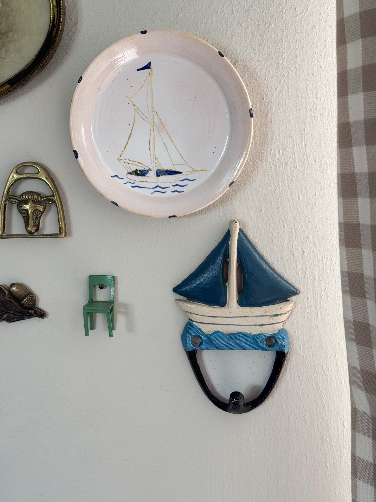 Vintage Hand-Painted Cast Iron Sailing Boat Wall Hook