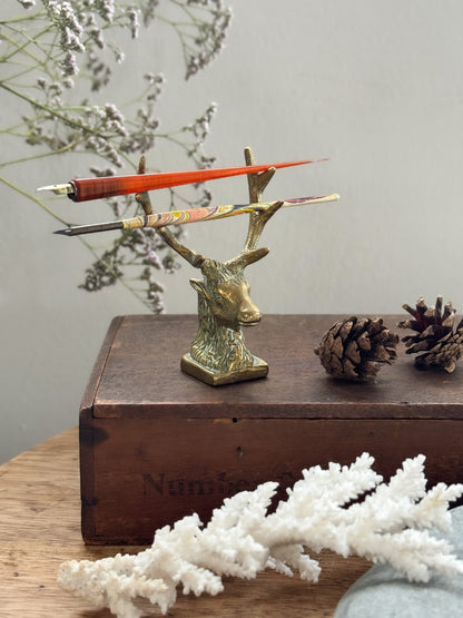 Vintage Solid Brass Stag Head Ornament / Pen Rest