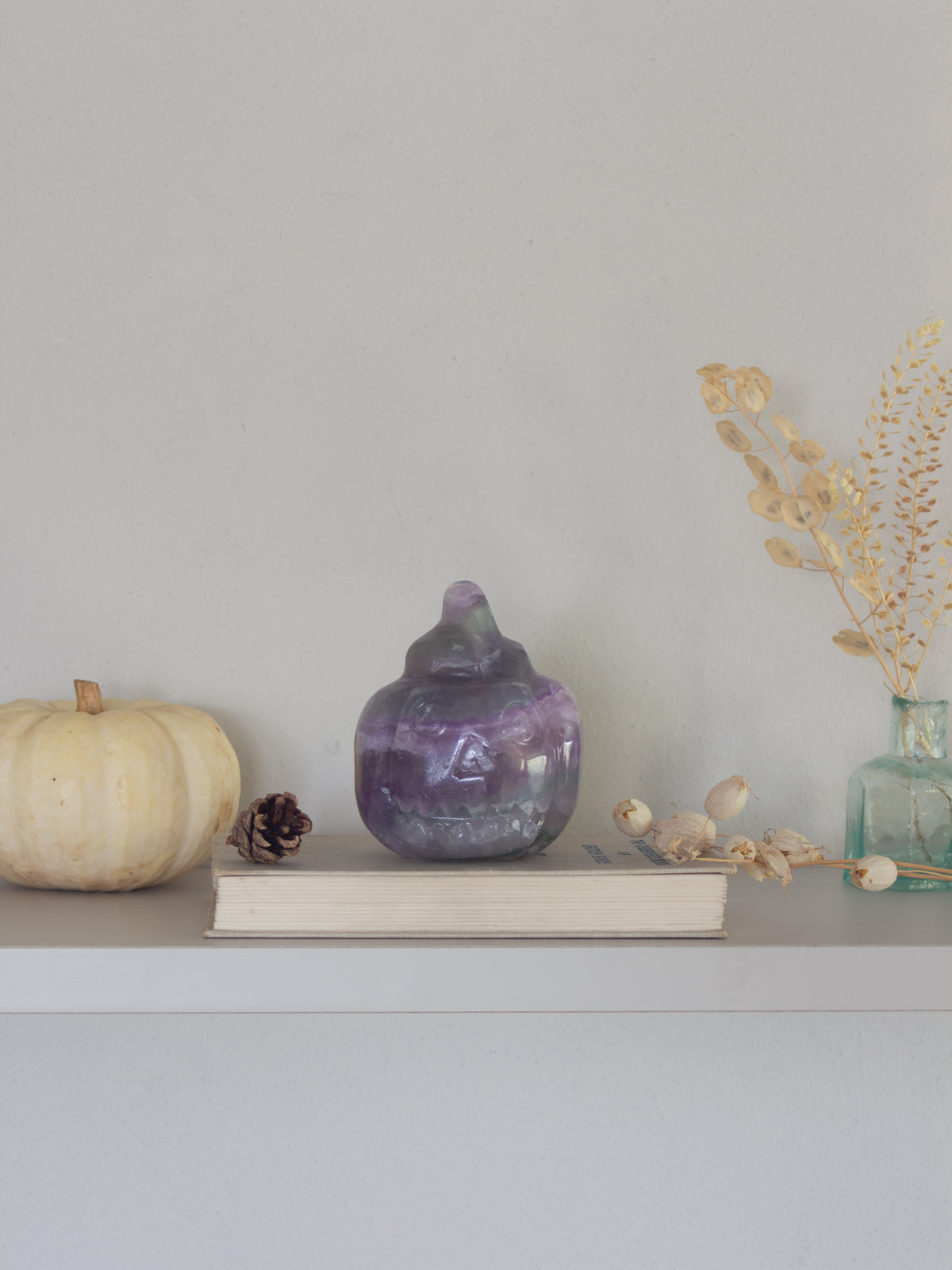 Vintage Hand-Carved Amethyst Crystal Pumpkin