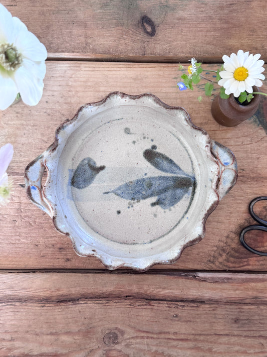Vintage Studio Pottery Abstract Blue Scalloped Dish