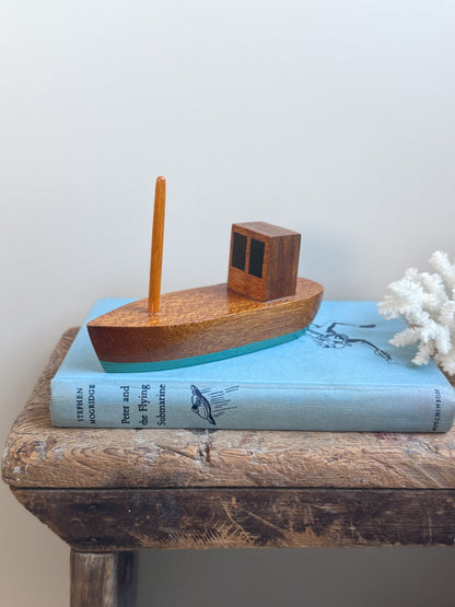 Vintage Midcentury Handmade Wooden Fishing Boat