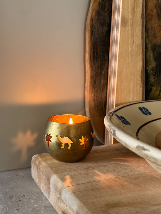 Vintage Brass Camel & Palm Tree Candle Holder