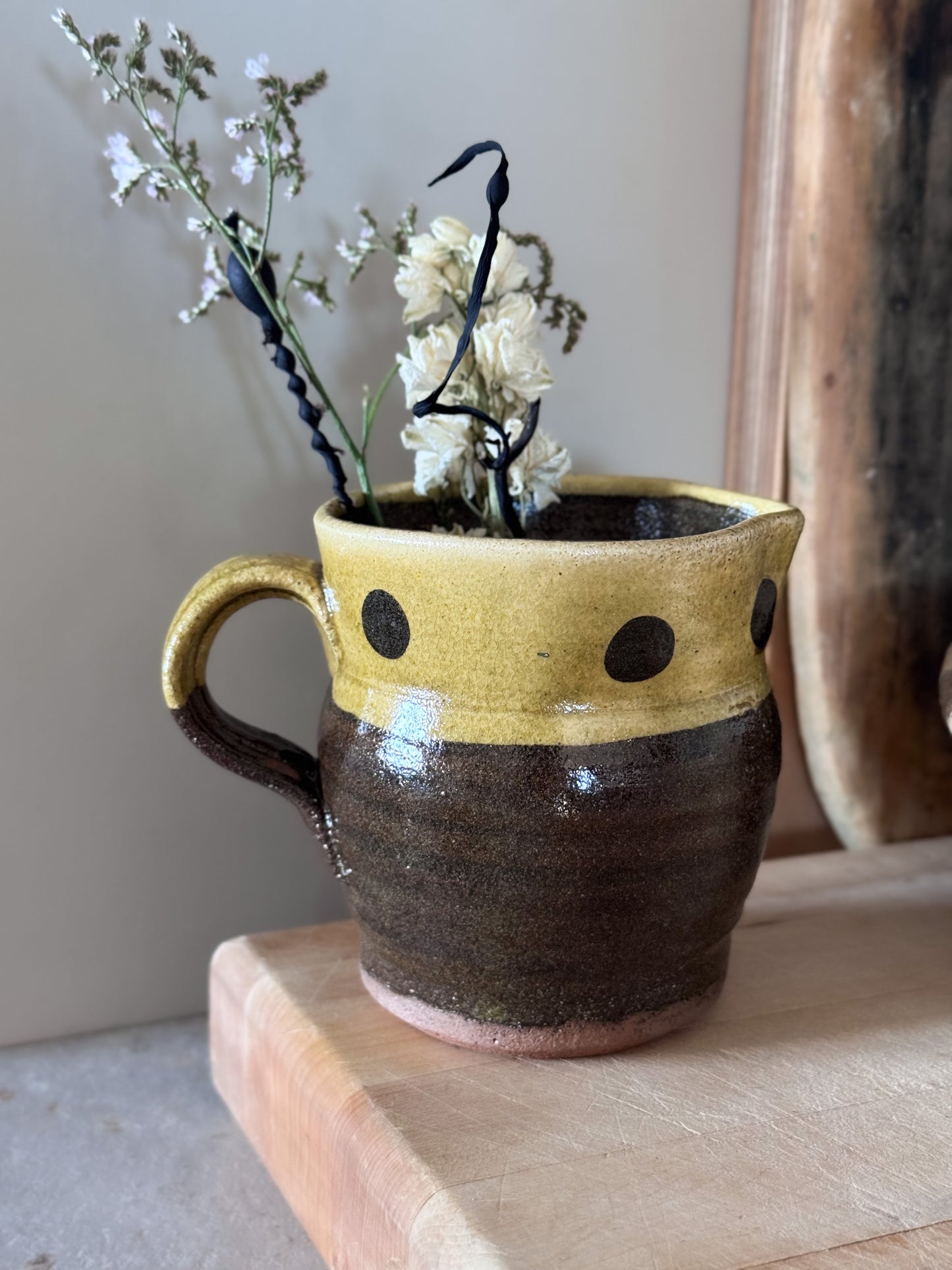 Vintage Studio Pottery Two-Tone Polka Dot Jug