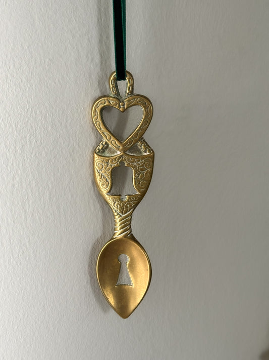 Vintage Handmade Solid Brass Welsh Love Spoon, Pontypridd, South Wales