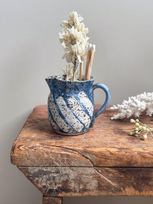 Vintage Blue Stripes Studio Pottery Miniature Creamer by Pauline Patterson, Black Mountain Pottery Wales