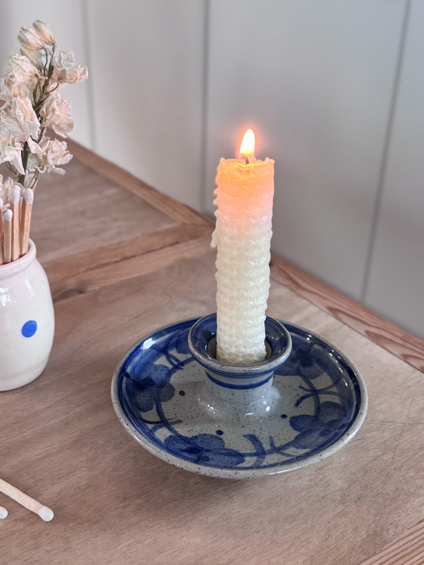 Studio Pottery Floral Blue Candle Holder by Janet Edwards, Cambridge