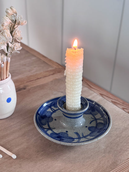 Studio Pottery Floral Blue Candle Holder by Janet Edwards, Cambridge