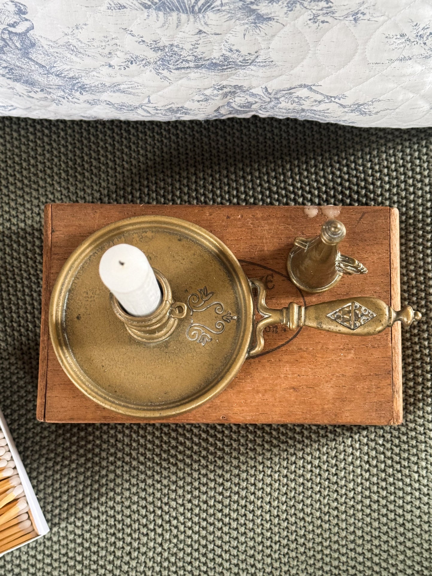 Antique Solid Brass Chamberstick with Matching Snuffer