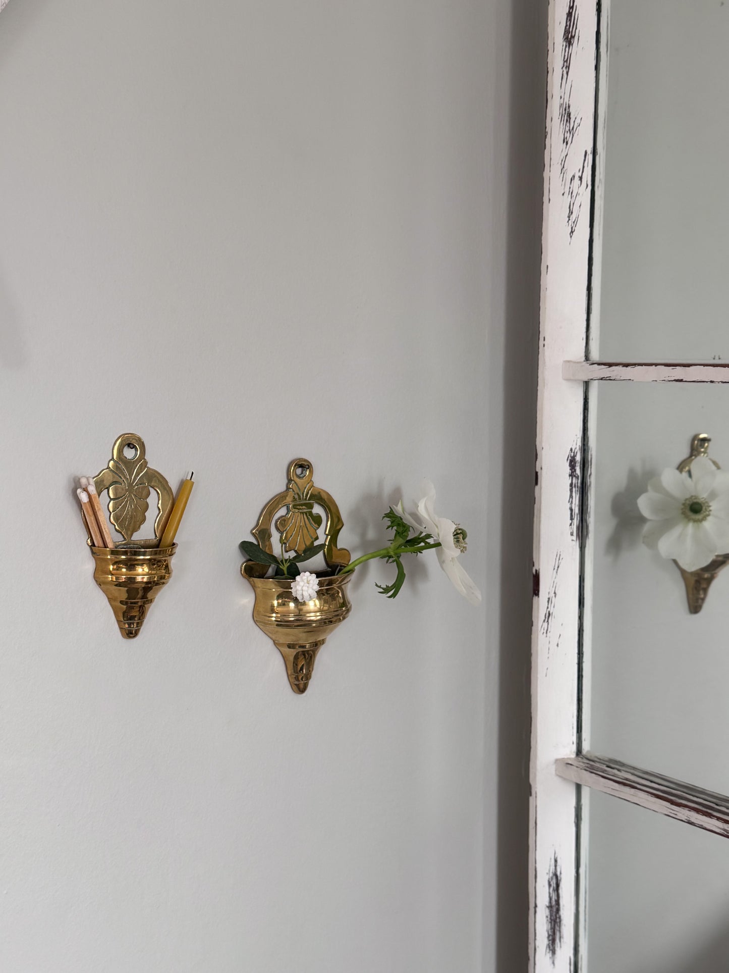 Pair of Antique Solid Brass Wall Pockets