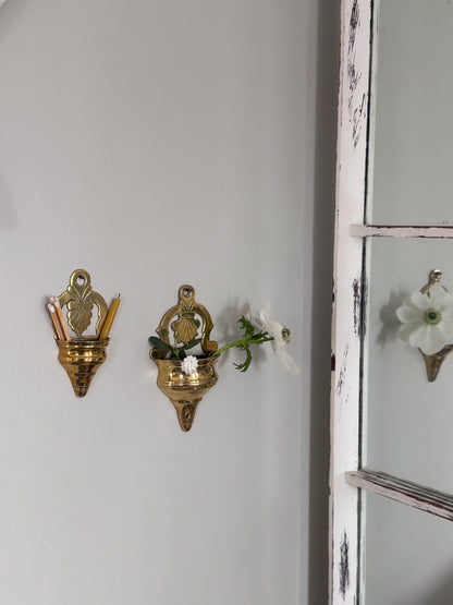 Pair of Antique Solid Brass Wall Pockets