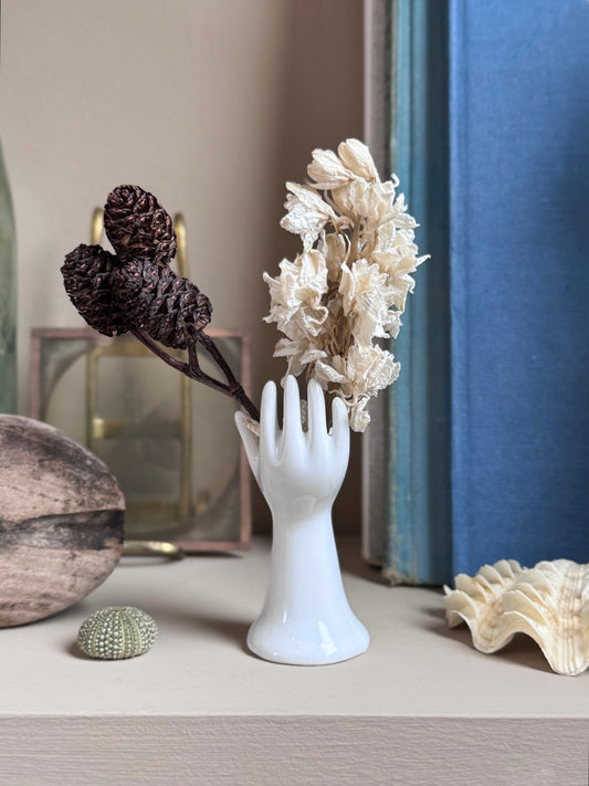 Vintage Porcelain Hand Shaped Bud Vase / Match Pot