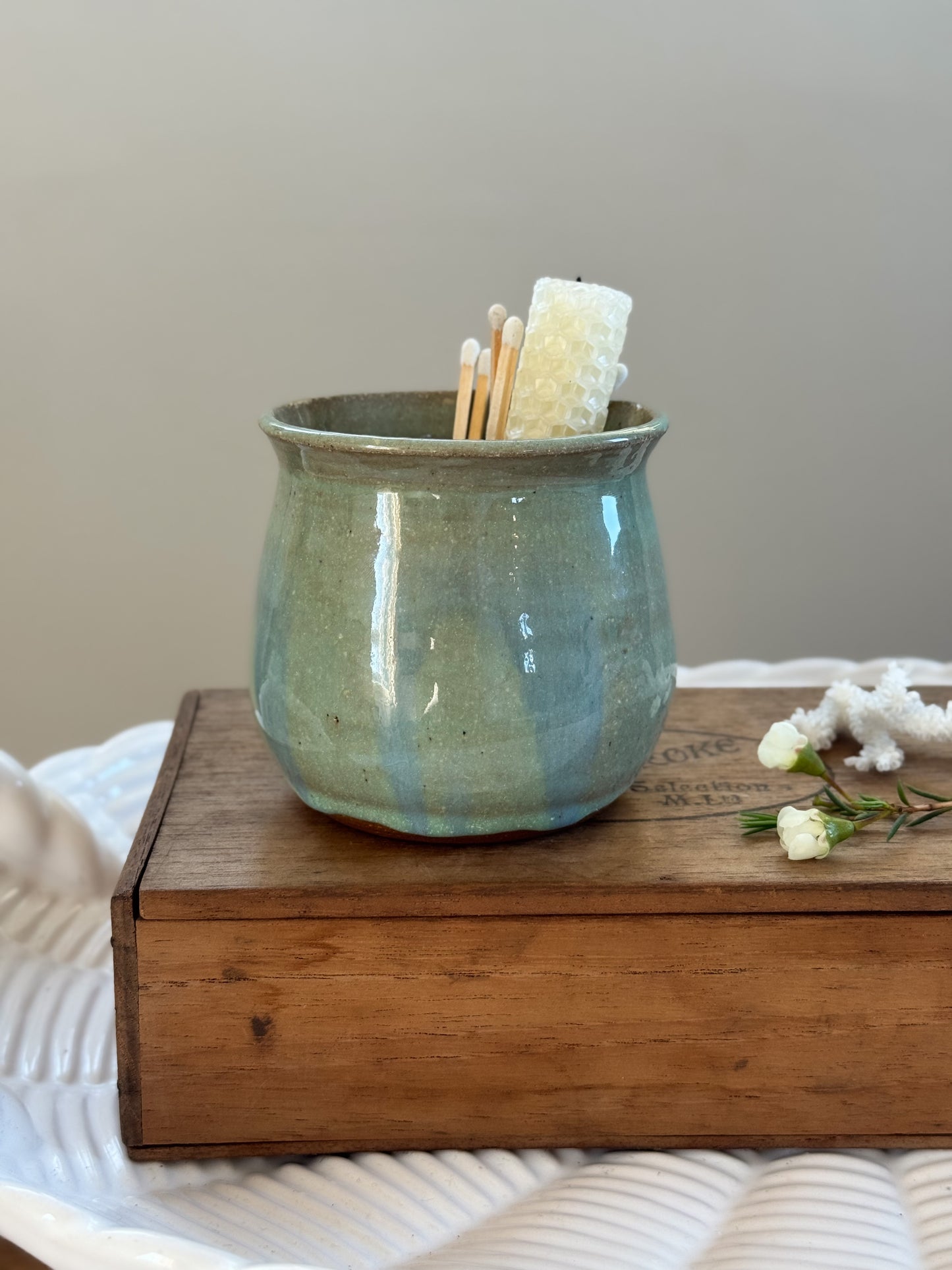 Vintage Studio Pottery Green & Blue Drip Glaze Pot