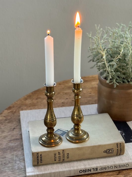 Pair of Antique Victorian Miniature Brass Candlesticks