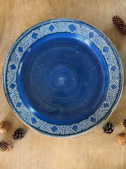 Vintage Large Blue Glaze One-of-a-Kind Studio Pottery Bowl - Signed Jane (1985)
