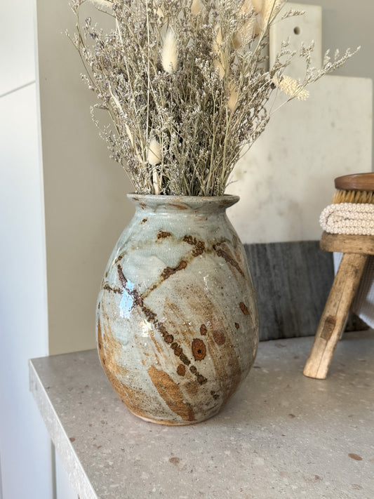 Large Abstract Studio Pottery Drip Glaze Vase