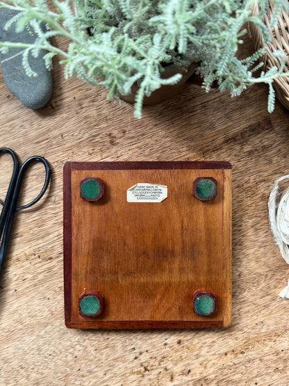 Vintage Welsh Studio Pottery ‘Tea & Jam’ Trivet in Solid Teak - Handmade in Llanfairpwllgwyngyll