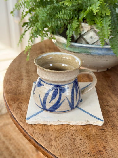 Vintage Oatmeal & Blue Vintage Abstract Studio Pottery Mug