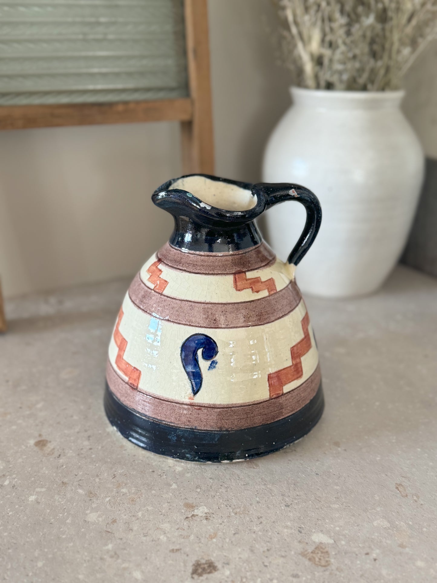 Vintage 20th Century Israeli Glazed Terracotta Jug