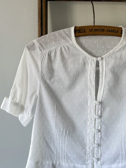 M&S White Cotton Cropped Button Up Blouse, Size Small