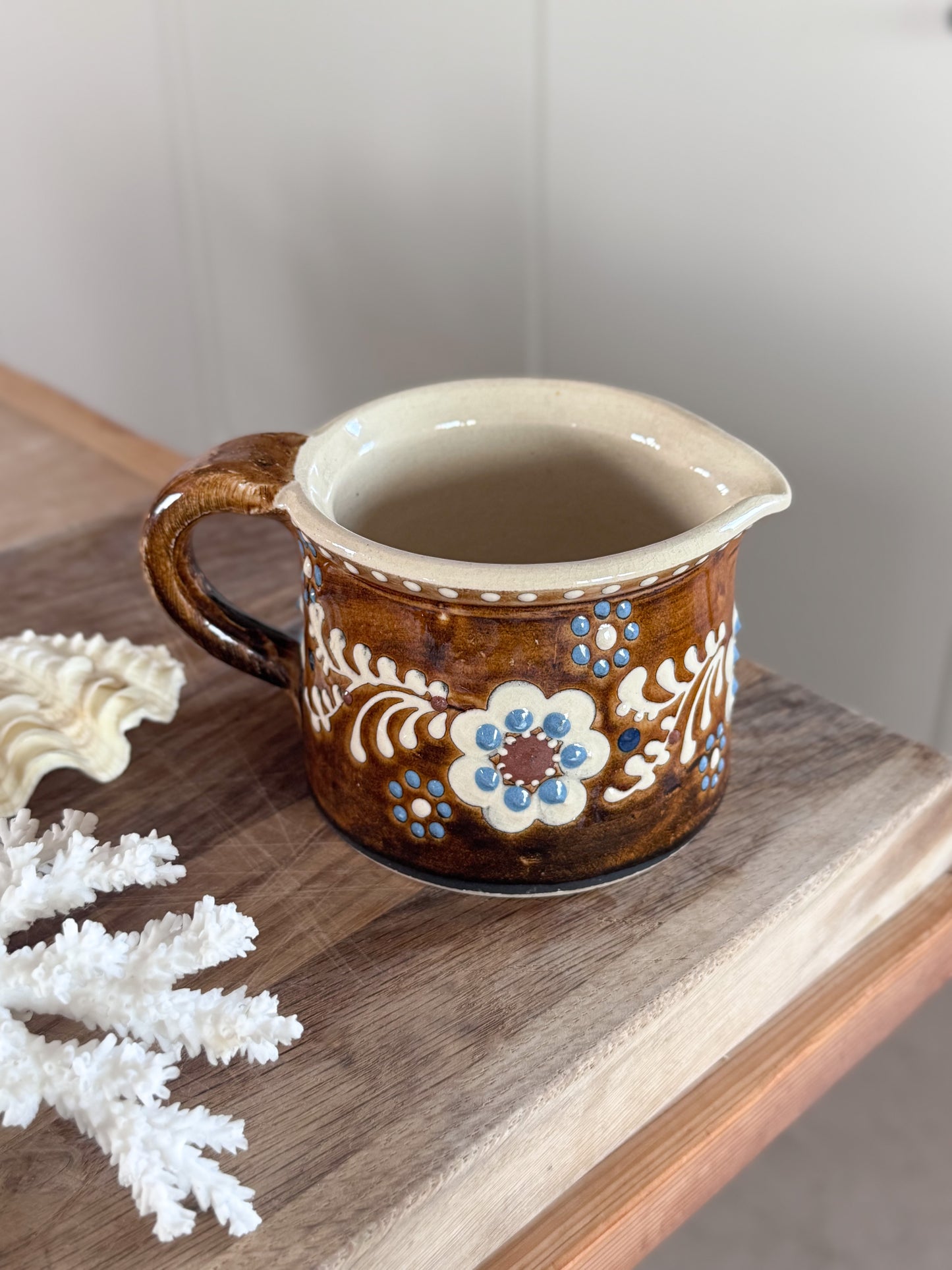 Vintage French Alsace Studio Pottery Slipware Creamer, Signed