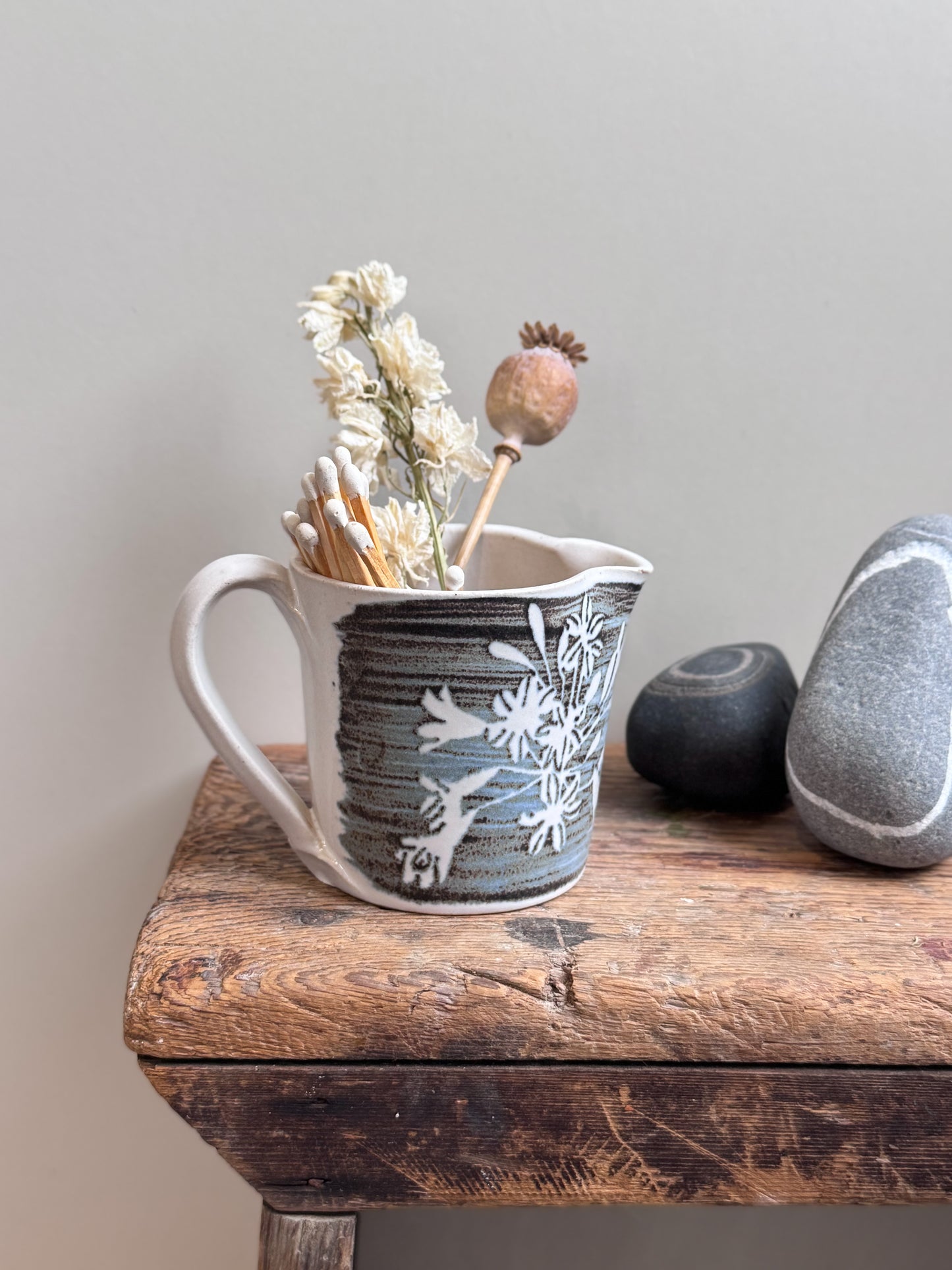 Studio Pottery Creamer by Molly Attrill - Cyanotype Floral Glaze