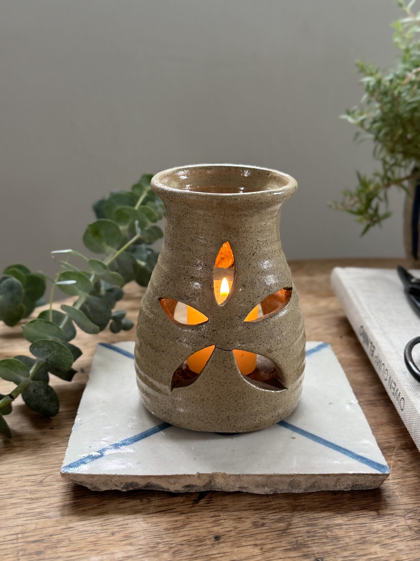Vintage Studio Pottery Flower Tealight Holder